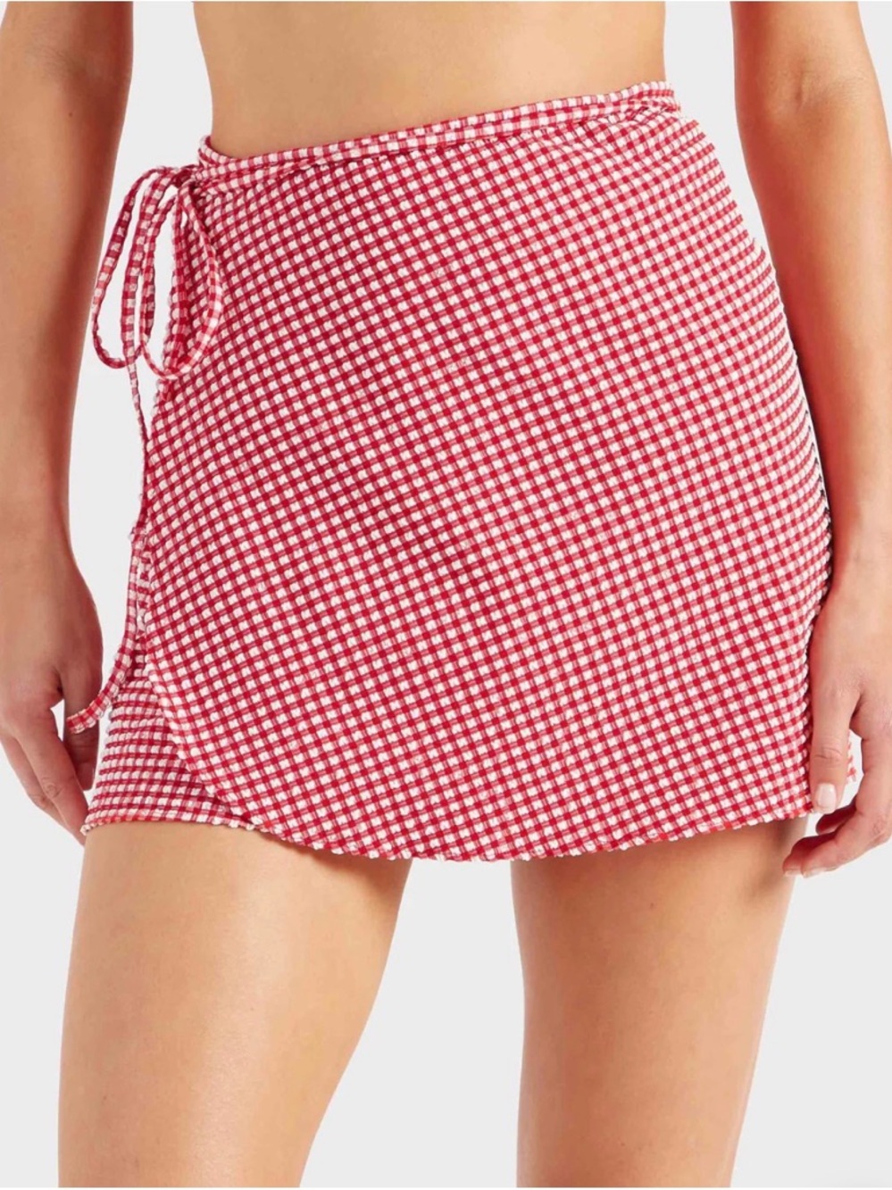 NWT Hunza G Gingham Seersucker Short Sarong Red Gingham